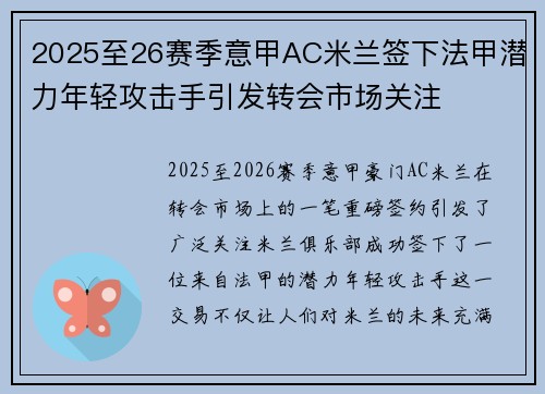 2025至26赛季意甲AC米兰签下法甲潜力年轻攻击手引发转会市场关注